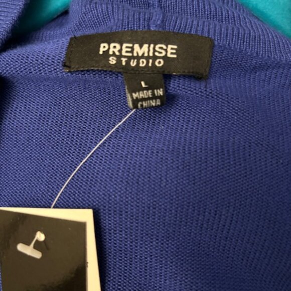 Premise Studio Women's L Open Front Blue Sweater Rayon/Nylon 3/4" Sleeves NWT - Picture 2 of 8